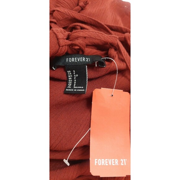 Forever 21 Juniors Size Small Dress Sundress Burgundy Rust Lace Up Rayon - Picture 7 of 12